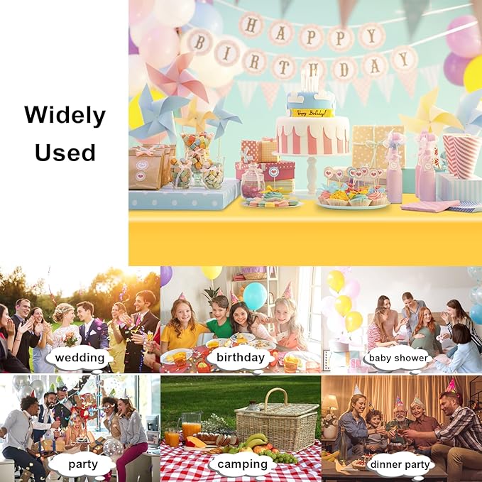 12 Pack Rectangular Disposable Yellow Tablecloth, Yellow Plastic Table Cloths for Parties Disposable, 54x108 in Waterproof Tablecloth for Birthday Party Baby Shower Picnic Valentines