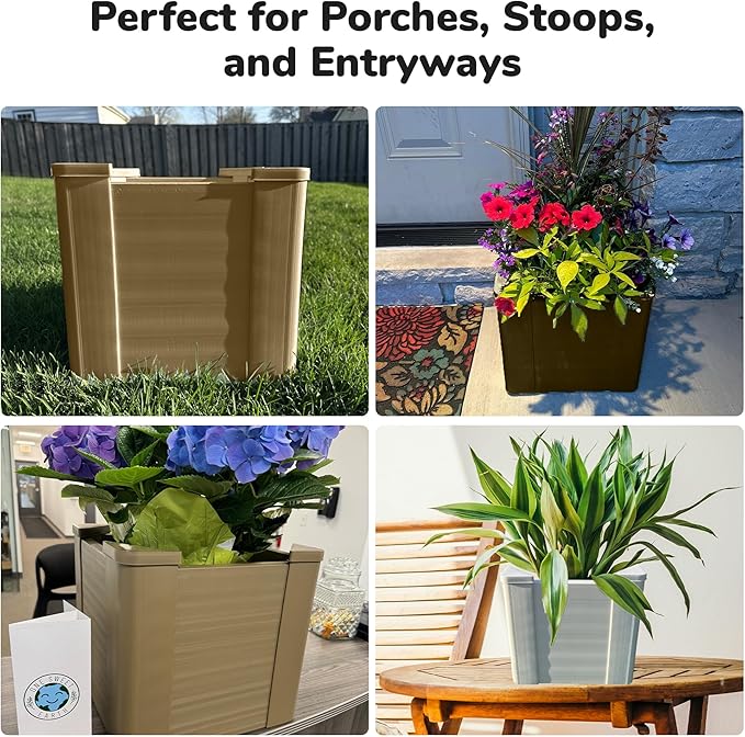 Raised Garden Bed - 1x1 ft Planter Box - Weathered Wood HDPE - No Tools Needed - DIY Kit for Urban Gardening, Flowers, Herbs & Vegetables - Made in The USA - 2 Pack