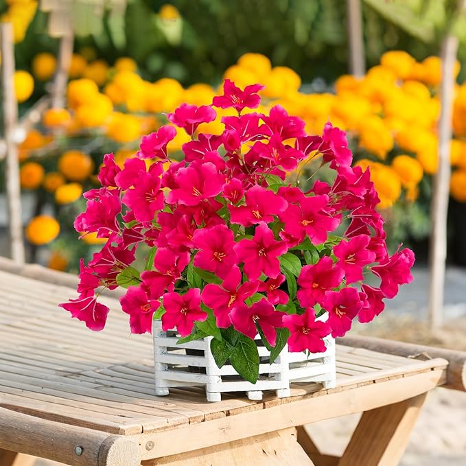 Fake Plants 15.7"Plastic Flowers For Outdoors Artificial Azalea Flowers Fake Flowers Artificial Plants Outdoor Spring Flowers Artificial For Decoration Fake Plants For Outside (Rose Red ）4Pcs