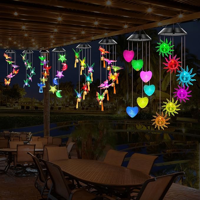Solar Wind Chimes Outdoor Color Changing Lights, Gift for Women Mom Grandma Sister Best Gifts, Wind Chimes Unique Outdoor Garden Yard Decor (Sunflower)