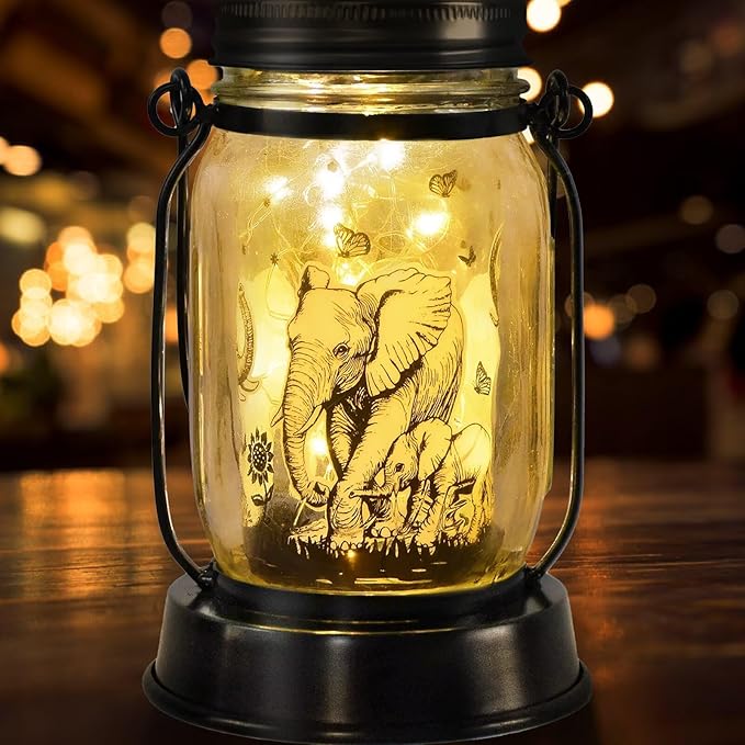 Elephant Gifts for Women/Men Elephant Lovers Solar Lantern Mom Birthday, Mothers Day, Christmas Gifts, Solar Garden Decoration Outside for Yard, Patio,Backyard,Porch, Torches