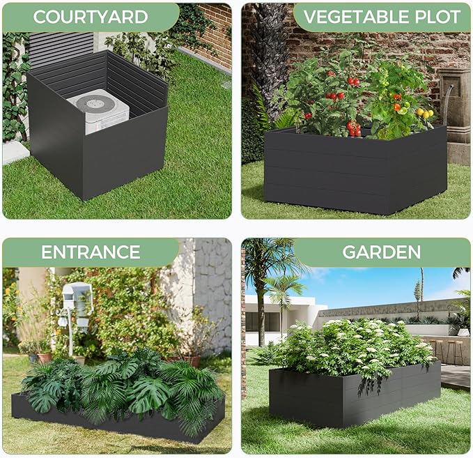4x4x2ft Raised Garden Beds Outdoor, Divisible Elevated Planter Boxes for Gardening with Easy Assembly, Outdoor Raised Beds for Planting Plants Vegetables Flowers Herb Fruits, Square Black