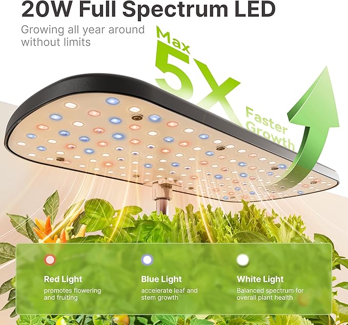 SUNCOZE Hydroponics Growing System Kit 12 Pods, Indoor herb Garden with 20W LED Grow Light, Visible Water Tank with Pump, 2.2"-12.4" Adjustable Height Indoor Gardening System, Gardening Gifts, Black