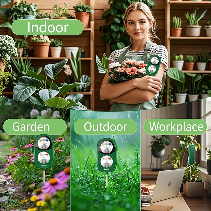 2-in-1 Soil Moisture Meter, Soil PH Meter, Large Dual-Screen Soil PH Tester & Moisture Meter for Plants Indoor&Outdoor Garden,Lawn,Farm Soil Test Kit-No Battery Needed-Ivory White