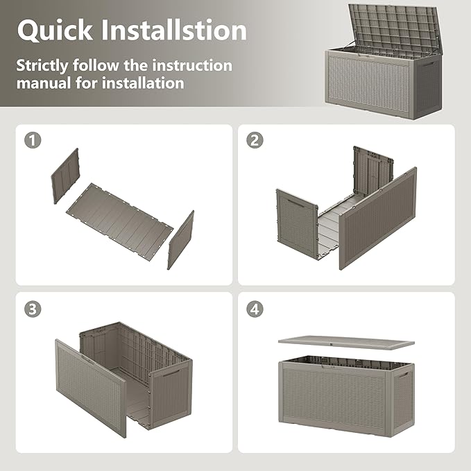 NUNU LAB 101 Gallon Large Waterproof Resin Deck Box, Lockable Outdoor Storage Box with Gas Lift, Patio Cushions, Garden Tools, Pool Supplies, Indoor Outdoor Storage Container, Grey