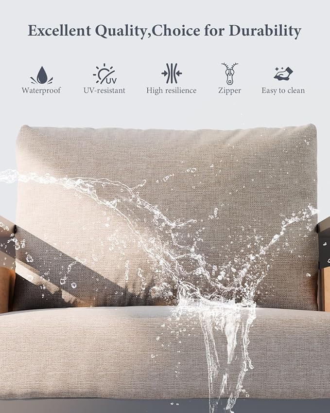 ZANDOR Aluminum Outdoor Patio Conversation Furniture Set, 5 PCS Metal Modern Outside Sectional Lawn Furniture with Coffee Table & Washable Thick Cushions,Seating Sofa for Garden/Backyard/Porch Silver