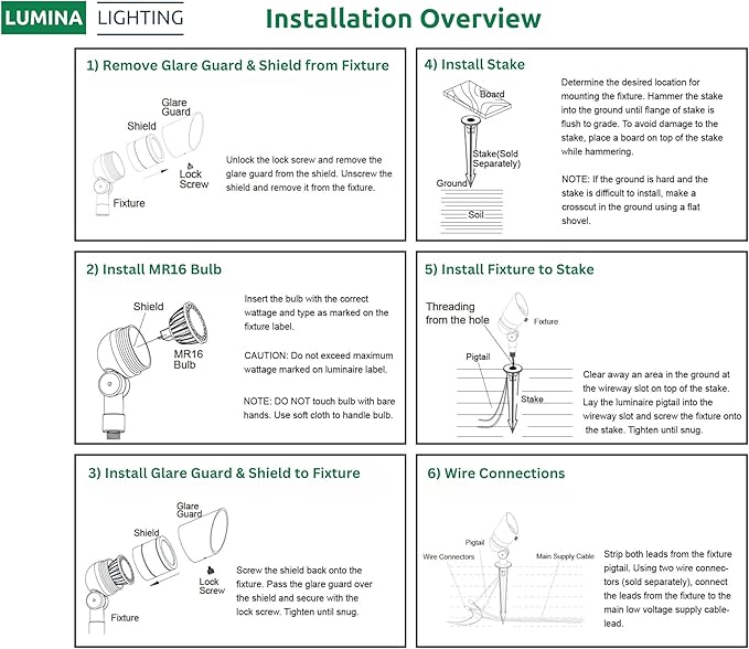 Lumina Lighting® 4W Landscape Lighting 12V Landscape Lights Low Voltage Landscape Spotlights Warm White Waterproof Outdoor Replaceable LED Bulb for Garden, Lawn, Porch, Patio and Yard (Black, 2-Pack)