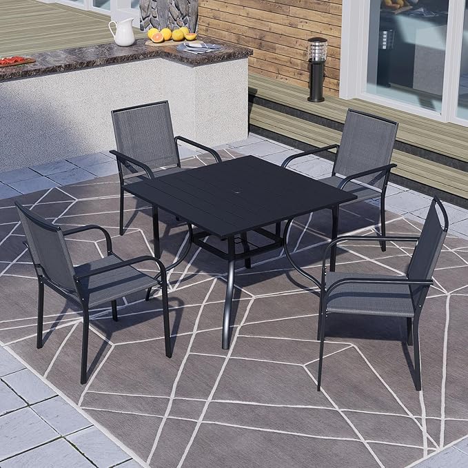 Patio Dining Chairs Set of 6 with Textilene mesh Fabric, Outdoor Space Saving Lawn Chairs for Porch Garden Backyard Poolside Sling Chairs Grey