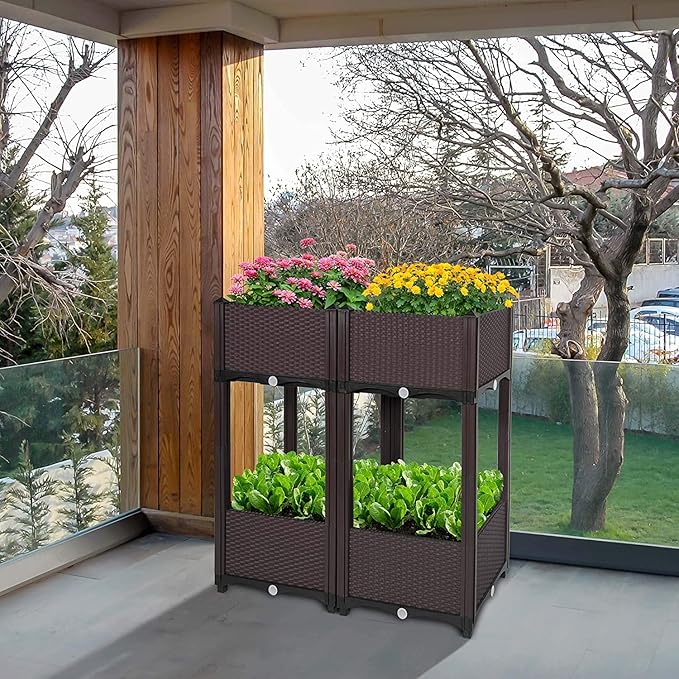 D'vine Dev Raised Beds - Elevated Garden Box with Drainage Plug, Standing Planter Beds for Vegetable/Flower/Herb Gardening Kit, RGB-4