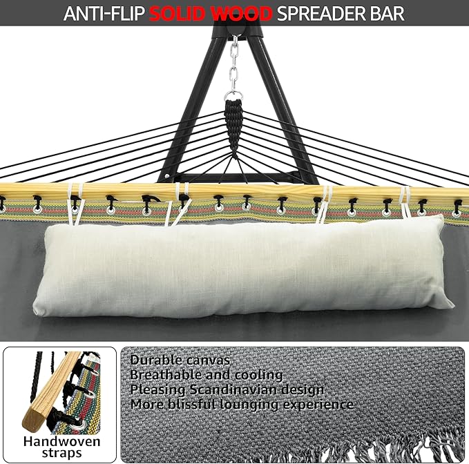 Tranquillo Unity Hammocks, Spacious and Comfortable Hammock Stand for 2, 800 lbs Capacity Steel Frame, Pre-Assembled with 30-Second Tool-Free Setup, No Screws Needed, Ideal for Indoor & Outdoor, Grey