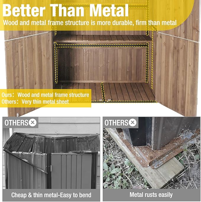 Aivituvin Outdoor Storage Shed Upgraded with Strong Metal Frame Garden Tool Shed Storage House Cabinet with Adjustable Shelfs and Wooden Floor 4.6 x 2.42FT,Dark Brown