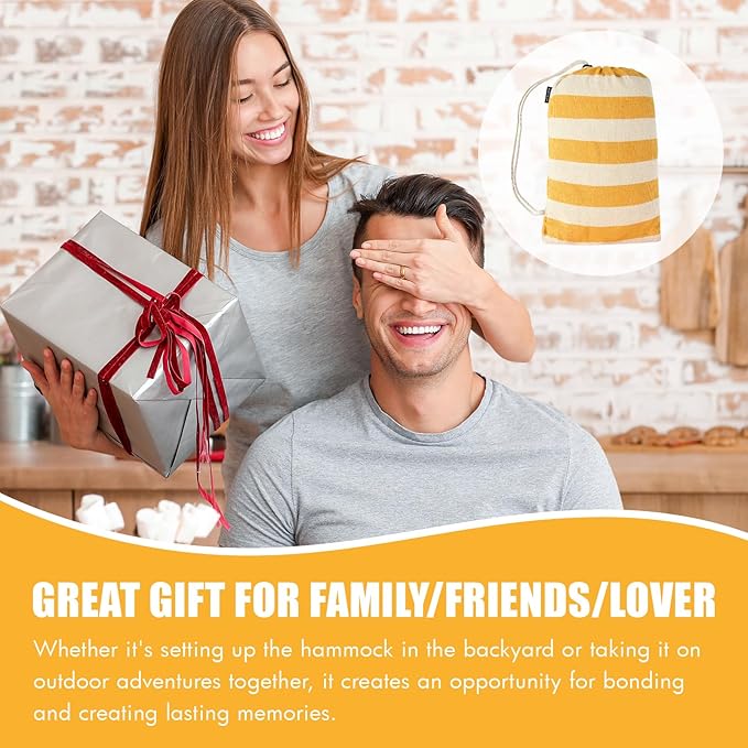 INNO STAGE Brazilian Double Hammocks - Woven Hammock Two Person Hanging Camping Bed for Patio, Backyard, Porch, Outdoor and Indoor Use - Soft Canvas Hammock with Portable Carrying Bag Yellow