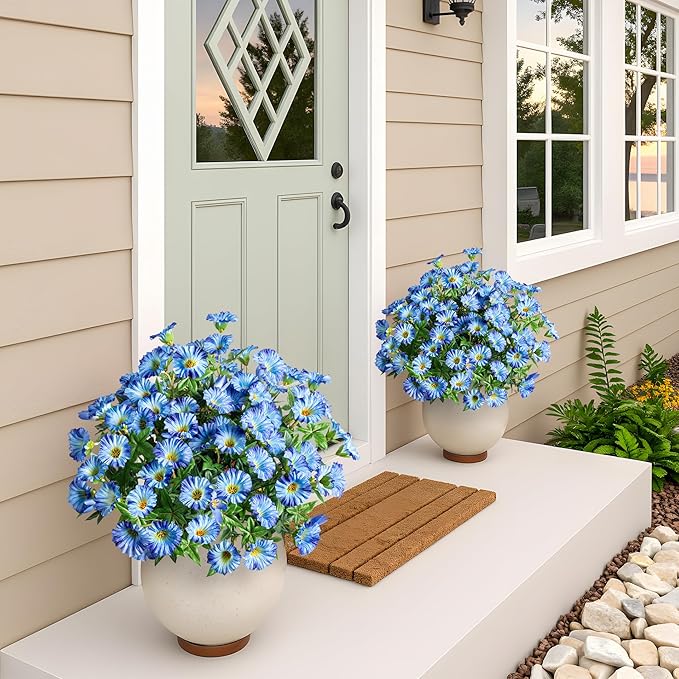 Artificial Flowers Fake Flowers Plants 13.3in Artificial Morning Glory Silk Flowers Uv Resistant Artificial Outdoor Plants 8PCS for Yard Decorations Outdoor(Blue)