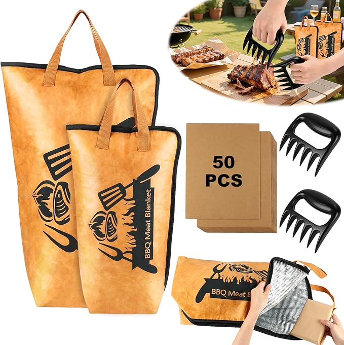 2 Pcs BBQ Blanket for Resting Meat,Reusabkle Smoker Grilling Meat Insulated Resting Bag Large Capacity Meat Resting Bag with Bear Paws Meat Claws for Large Brisket、Beef and Turkeys (21''and 15'')