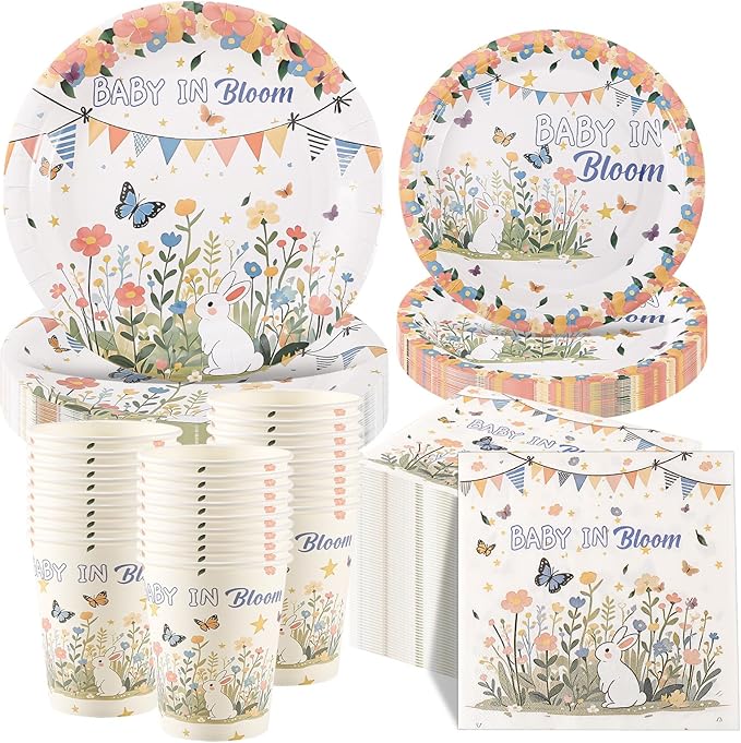 250 PCS Baby in Bloom Baby Shower Decorations Plate Set, Wildflower Paper Plates Napkins and Cups for Birthday Garden Gender Revealing Party Serve 50 Guest