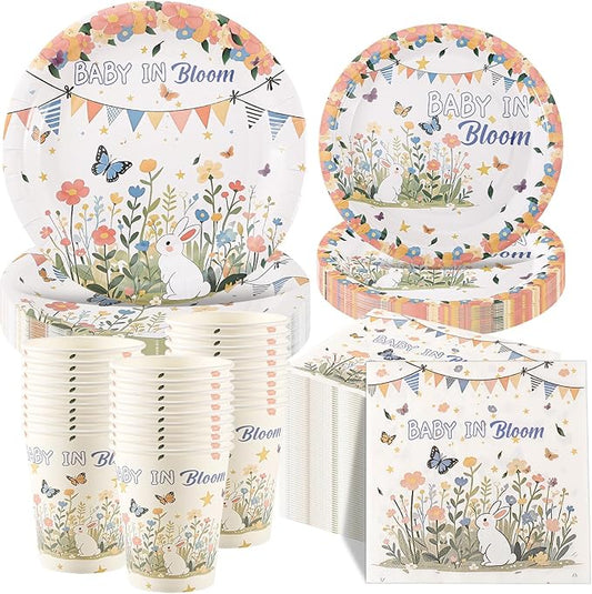250 PCS Baby in Bloom Baby Shower Decorations Plate Set, Wildflower Paper Plates Napkins and Cups for Birthday Garden Gender Revealing Party Serve 50 Guest
