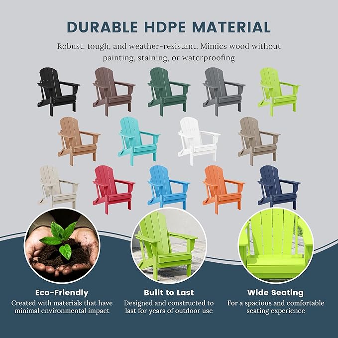 Westin Outdoors Laguna WO Home Furniture Adirondack Chair 4 PC Set Classic Outdoor Patio Folding Chair for Bon Fire Pit Lawn Backyard Beach Plastic Weather-Resistant (Lime)