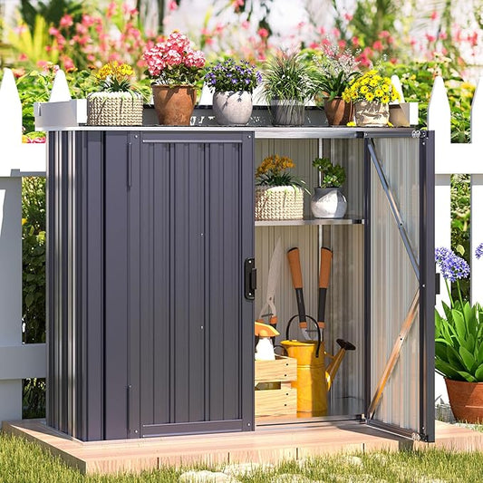 AECOJOY Outdoor Storage Cabinet Waterproof, Outside Metal Sheds & Outdoor Storage Garden Cabinet with Adjustable Shelves for Gardening Tools and Plants, Grey