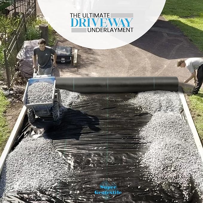 Woven Geotextile Fabric for Driveway and Road Stabilization, Construction Underlayment, Erosion Control, Commercial Grade 50 Year for Gravel Roads and Pavers (12.5x100) Ships Folded