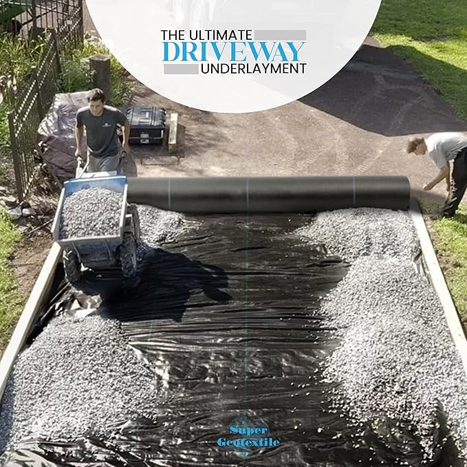 Woven Geotextile Fabric for Driveway and Road Stabilization, Construction Underlayment, Erosion Control, Commercial Grade 50 Year for Gravel Roads and Pavers (20x60) Ships Folded