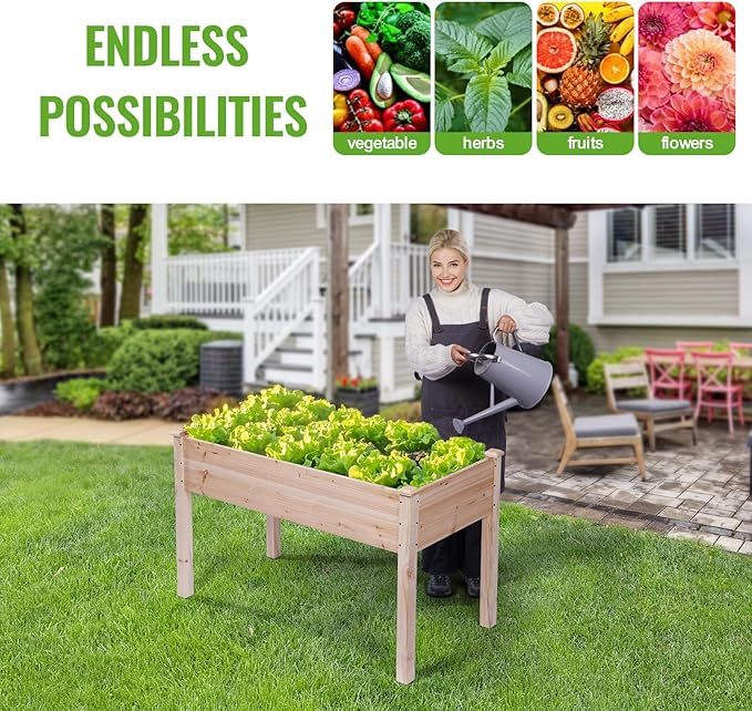 Backyard Expressions Wooden Raised Garden Bed | 48" x 24" x 30" Elevated Planter Box with Included Bed Liner | Outdoor Vegetable, Flower, and Herb Gardening