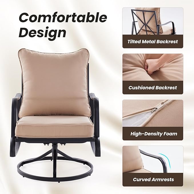 Soohow Outdoor Patio Furniture Set, 5 Piece Patio Furniture Set, 2 x Swivel Chair, 1 x 3-Seats Sofa, 1 x 2-Seats Sofa, and 1 x Coffee Table, Metal Conversation Set for Porch, Balcony, and Backyard