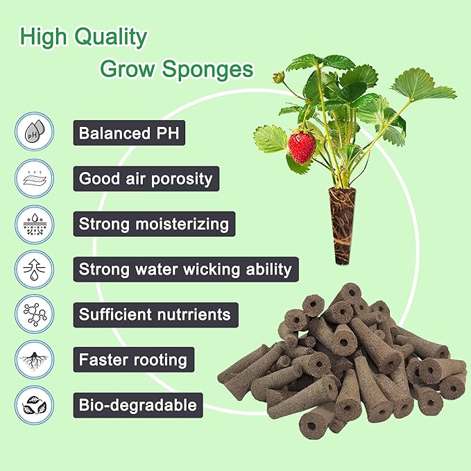 100 Pack Grow Sponges Replacement for Hydroponics Growing System Compatible with AeroGarden, iDOO Seed Pods Kit with A&B Nutrient Plant Food, 10 Plant Labels and 1 Tweezers