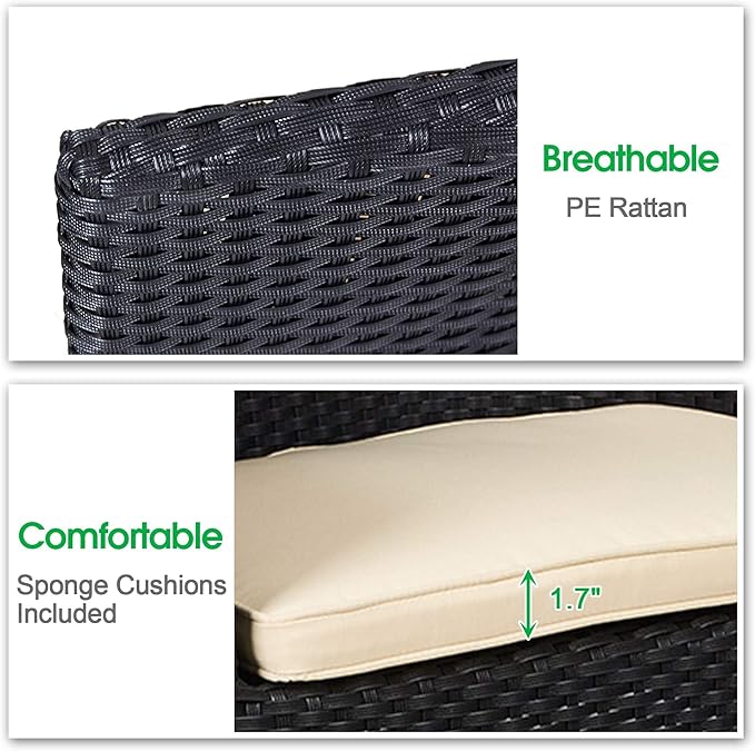 TRY & DO 4 PCS Patio Rattan Dining Chairs,Outdoor Rattan Dining Chairs with Sponge Cushion,PE Wicker Chairs Suitable for Lawn,Yard and Any Indoor or Outdoor Occasions(Black), No Assembly Required