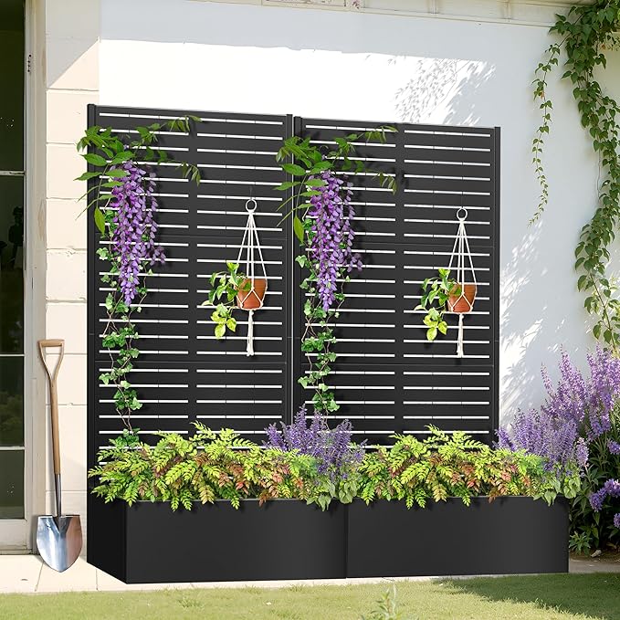 TOAOTBNBO Metal Planter Box with Trellis, Heavy-Duty Raised Garden Bed for Climbing Plants, Drainage Hole, Outdoor Planter Box with Privacy Screen，35''L×16''W×71''H