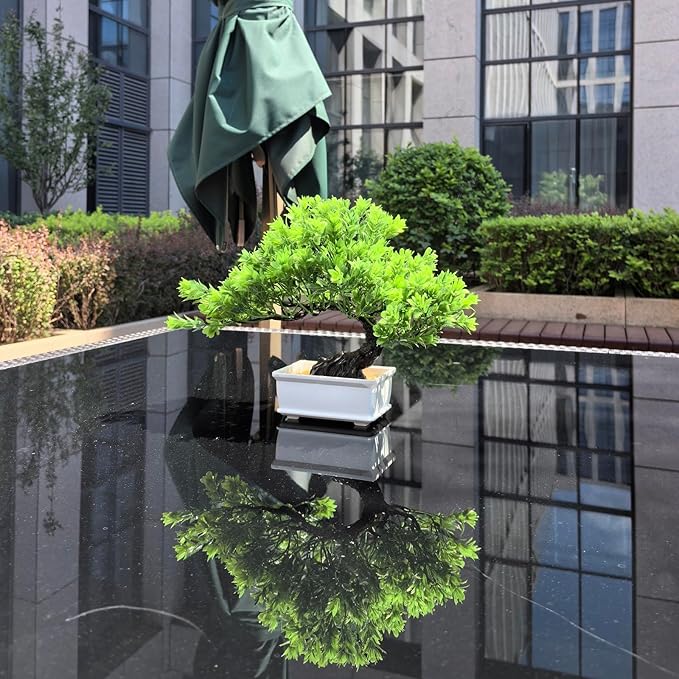 Artificial Bonsai Pine Tree Fake Desk Plants Commercial Reception Charm Adornment Home Decor Office Bookshelf Decor (Warm Colors)