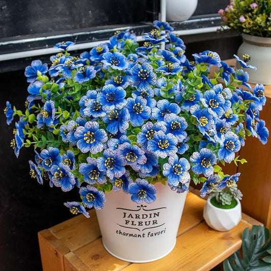 Artificial Flowers for Outdoors, 10 Bundles UV Resistant Artificial Outdoor Flowers, Not-Fading Silk Faux Flowers for Outdoor Planters for Home Garden Porch Decor, Blue