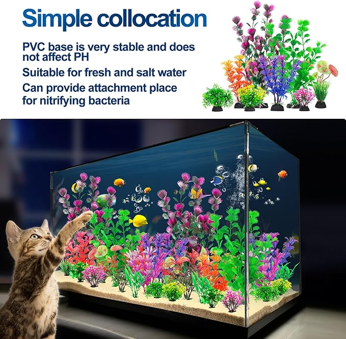 CousDUoBe 30Pcs Aquarium Plants, Fish Tank Accessories Artificial Aquatic Plants,Full Set of Fish Tank Decorations, Various Sizes