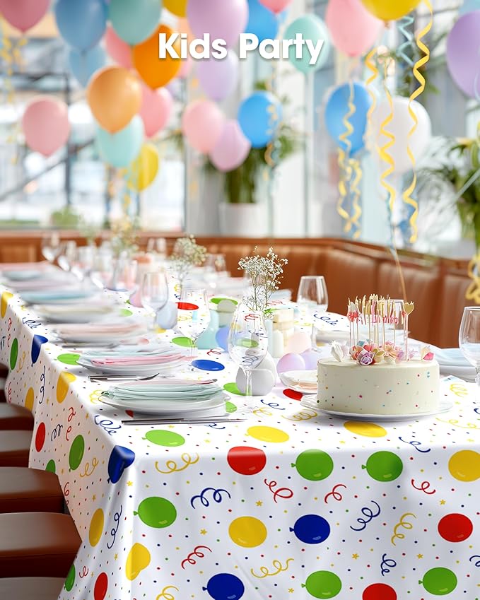Pureegg Plastic Table Cloth Disposable 8 Pack, 54 x 108 Inch TableCloths, Picnic, Happy Birthday Decorations for Girls Boys, Baby Shower Party, Rectangle, Plastic Cover, Leakproof & Sturdy, Birthday
