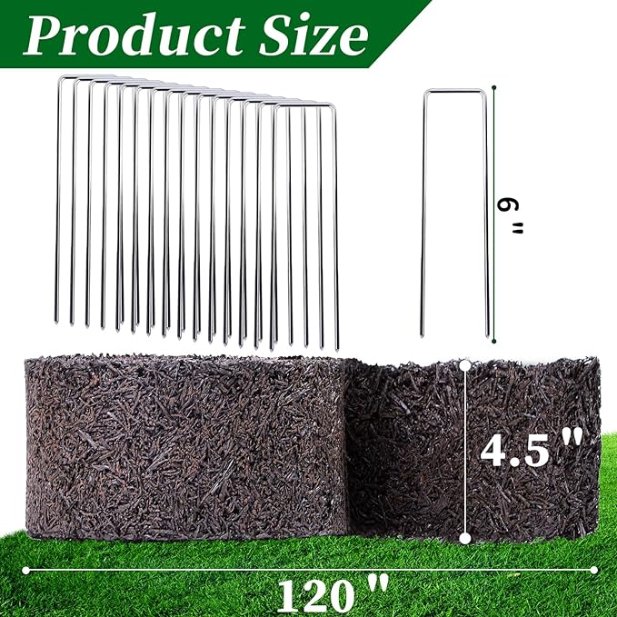 Black Rubber Mulch for Landscaping 120in L x 4.5in W Recycled Garden Edging Border Mat Natural Looking Permanent Garden Mulch Barrier for Plants Vegetables & Flowers 15 U-Shaped Steel Stakes