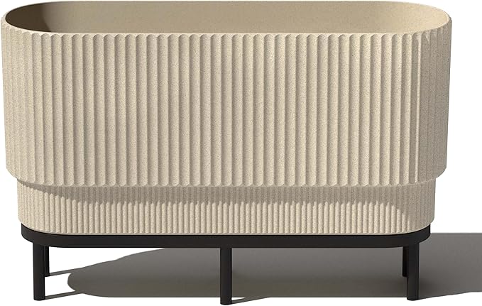 Veradek Demi Series Raised Long Planter for Indoor/Outdoor Use | Made from Plastic & Stone w/Wooden Stand | Modern Patio Décor for Flowers/Shrubs