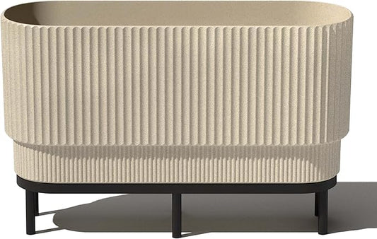 Veradek Demi Series Raised Long Planter for Indoor/Outdoor Use | Made from Plastic & Stone w/Wooden Stand | Modern Patio Décor for Flowers/Shrubs