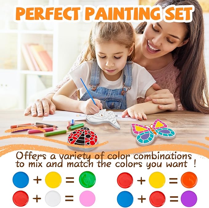 Stepping Stones Painting Kit for Kids Ages 4-12 - 5 Pack Paint Your Own Garden Stones with Butterfly, Unicorn & Ladybug Designs, Outdoor Art & Craft Activity Set, Creative Summer Gift for Boys & Girls