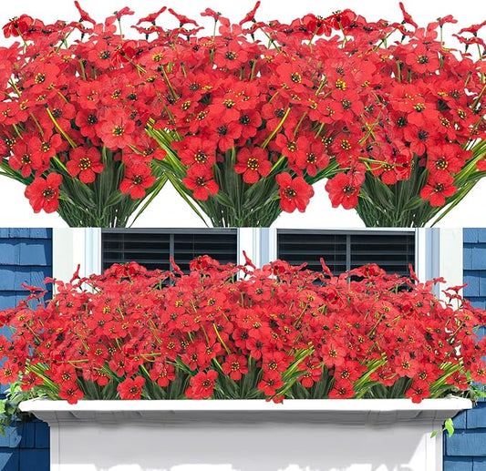 20 Bundles Artificial Flowers Outdoor UV Resistant Fake Flowers (Red)