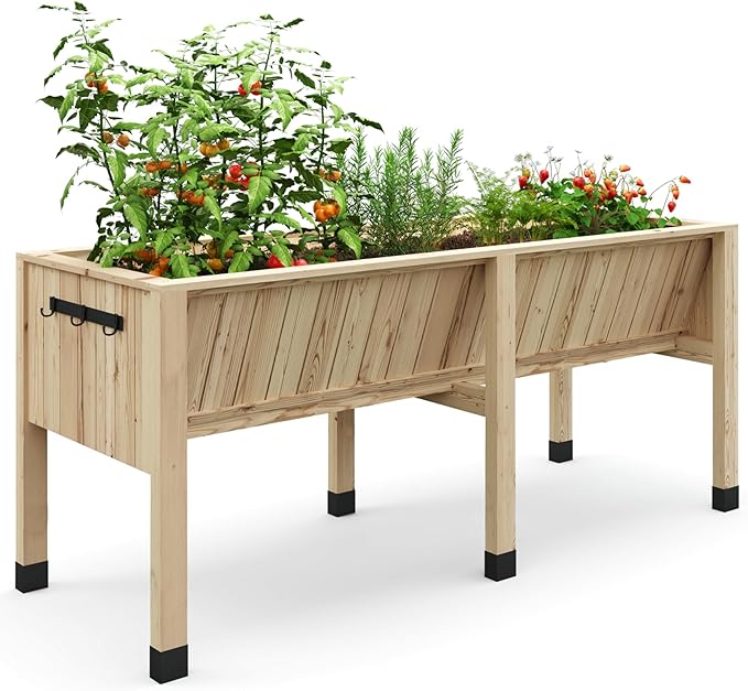 Raised Garden Bed 6 x 2 x 2.5FT, Raised Garden Beds Outdoor with 6 Legs, Detachable Liner, Wooden Raised Planter Box for Backyard, Patio, Balcony