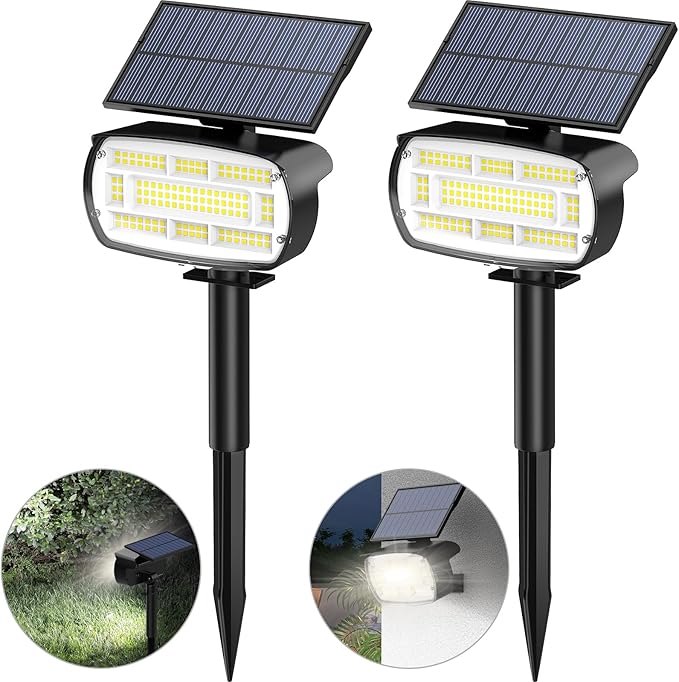 Fabrito Solar Spot Lights Outdoor 136 LEDs, Big Brighter Lighting Solar Lights Outdoor, 2 Pack IP65 Waterproof Landscape Spotlights Auto On/Off for Yard, Garden, Pathway, Plants,Tree (Cool White)