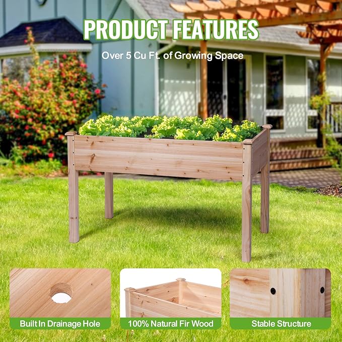 Backyard Expressions Wooden Raised Garden Bed | 48" x 24" x 30" Elevated Planter Box with Included Bed Liner | Outdoor Vegetable, Flower, and Herb Gardening