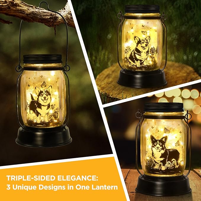 Corgi Gifts for Women/Men Corgi Solar Lanterns Dog Mom Birthday Dog Lovers Lantern Pet Loss Pet Memorial Lights Solar Garden Decoration for Yard, Patio,Backyard,Porch Torches
