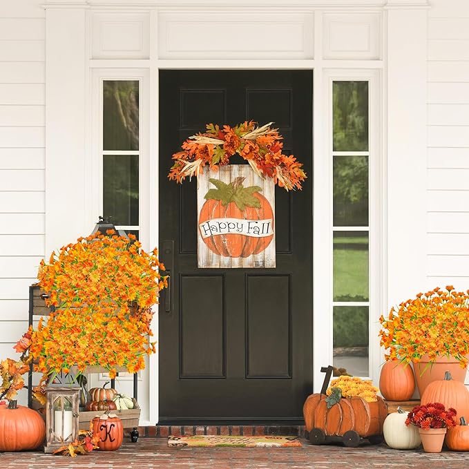 Uieke 24 Bundles Artificial Flowers for Outdoors - UV Resistant Fake Daisy Mums Faux Fall Flowers No Fade for Home Garden Patio Autumn Decor - Orange Yellow