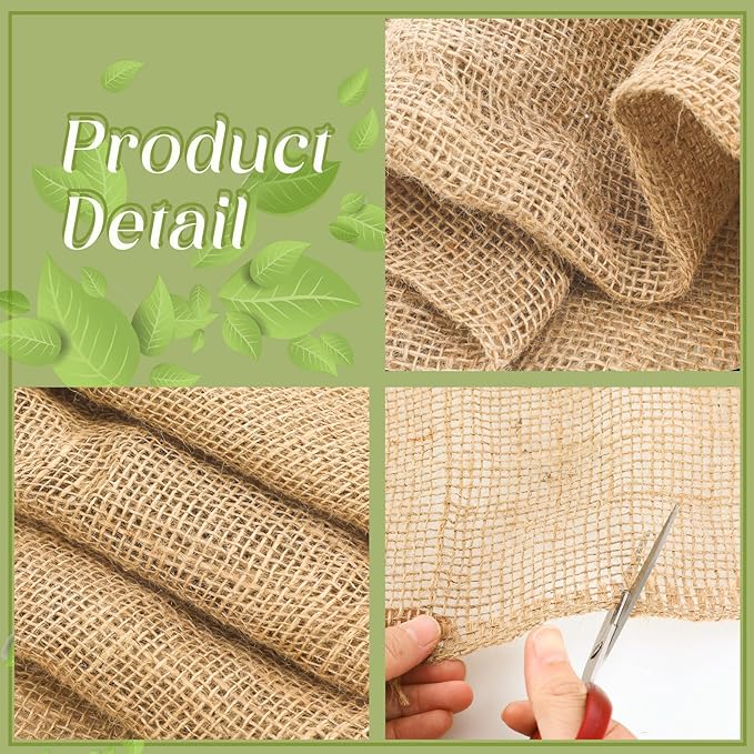 Buryeah 40 Inch x 6.6 ft Burlap Fabrics Roll Natural Jute Burlap Garden Tree Wrap Outdoor Weed Barrier DIY Fall Halloween Craft Winter Frost Plant Landscape Blankets Cloth for Plant Gardening Shrubs
