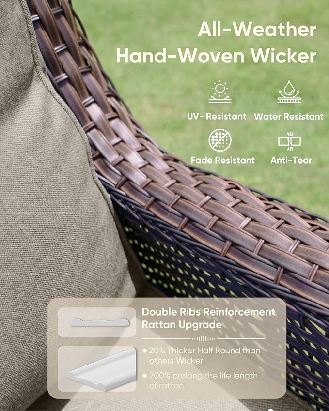 HUMMUH High Back Outdoor Swivel Rocker Patio Chairs Set of 2 with 5-Inch Thick Cushions, All-Weather Wicker Patio Furniture for Porch,Poolside, Deck, and Yard