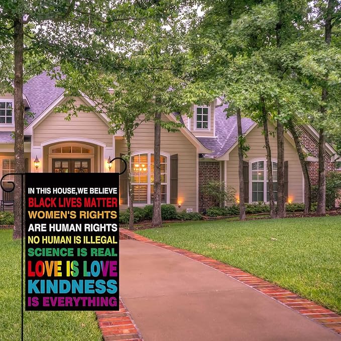 Pride Garden Flag 12 X 18 Inch Vertical Double Sided in This House We Believe Pride Gay Lesbian LGBTQ Pansexual Flag Yard Flag Outdoor Decorations