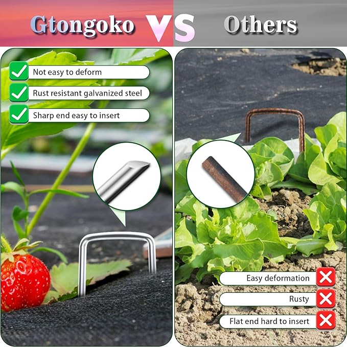 Gtongoko 120 Pack Galvanized Landscape Staples Garden Plant Cover Stakes 10 Inch 11 Gauge SOD Staples Ground Fence Stakes for Landscaping Securing Weed Barrier Fabric