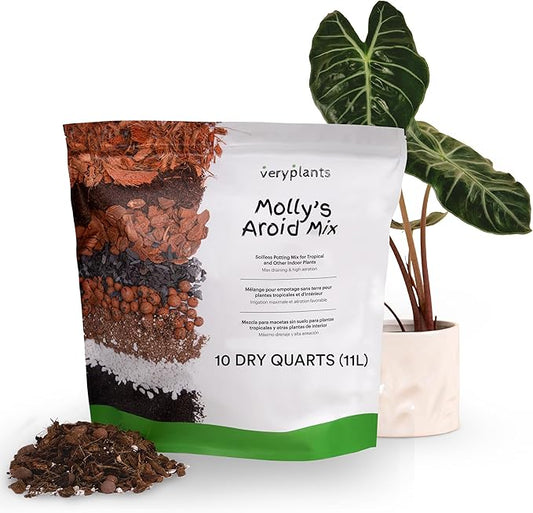 Molly's Aroid Mix - Premium Soilless Potting Mix for Houseplants - Fast Draining, Chunky & Easier to Water vs. Soil for Indoor Plants - with Bark, Coco Chips, Worm Castings, Mycorrhizae 10 Dry Quarts