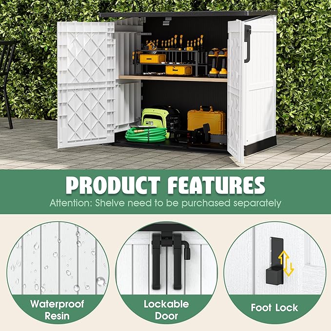 Horizontal Resin Storage Shed 36 Cu Ft with Lockable Doors, Portable Outdoor Storage Cabinet -Waterproof Outdoor Storage Box for Backyards, Easy to Assemble