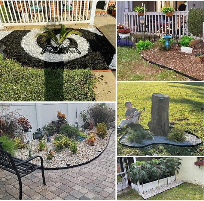 Landscape Edging 33FT,Garden Edging Borders [Extra Tall 4IN High] Flexible Lawn Edging Kit with 30pcs Stakes,Mini Plastic Fence for Landscaping Yard Flowerbeds,Grass-Black